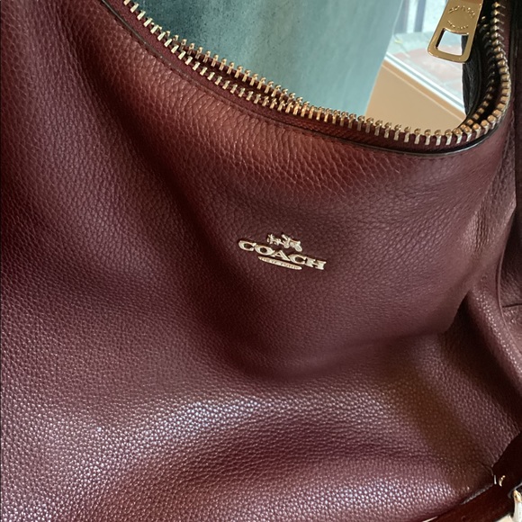 Coach curved eggplant shoulder bag, silver accents - Picture 2 of 4